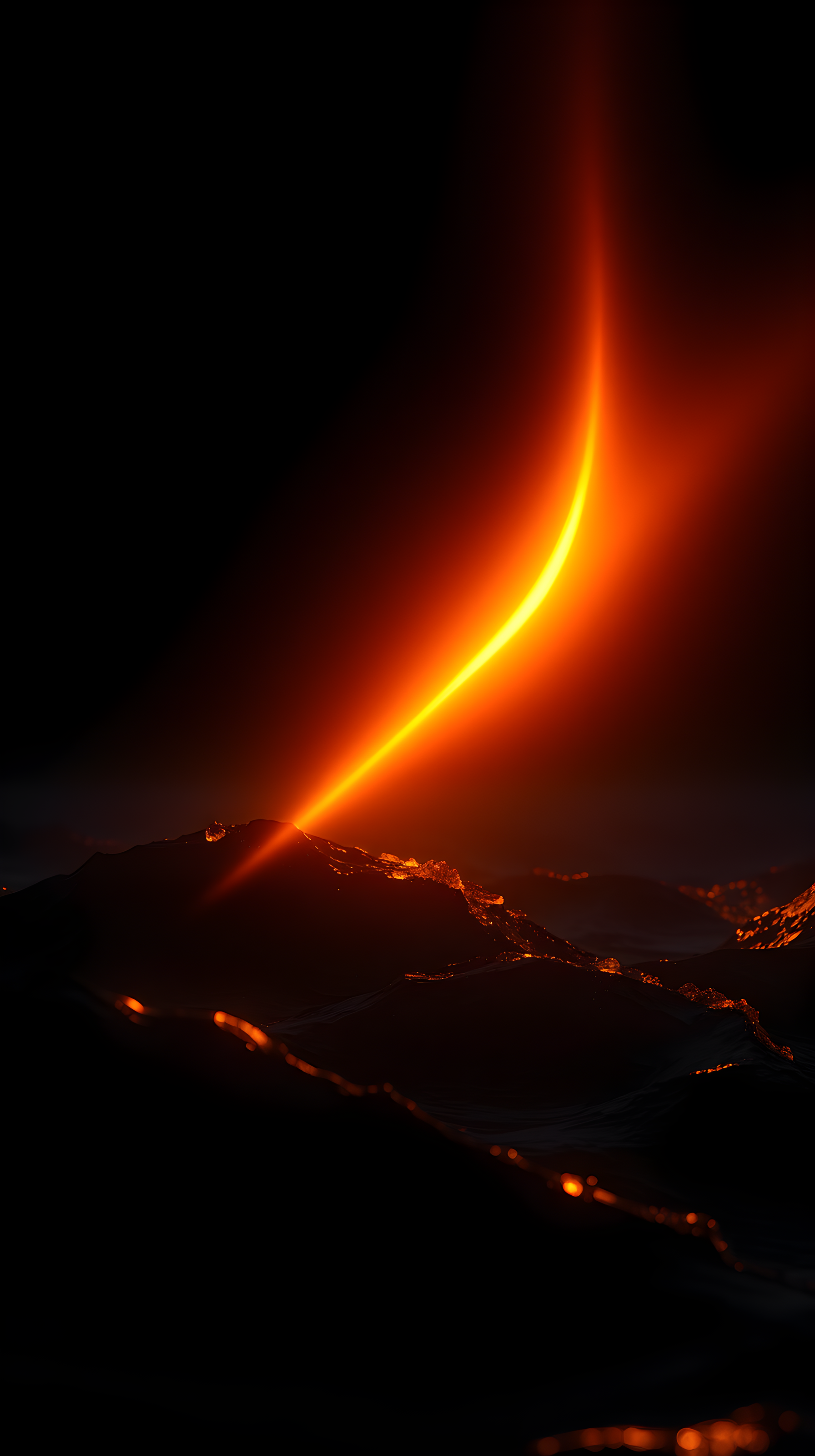 Luminous Orange Arc Dark Abstract Landscape Wallpaper, abstract, dark, glowing, orange, luminous, sci-fi