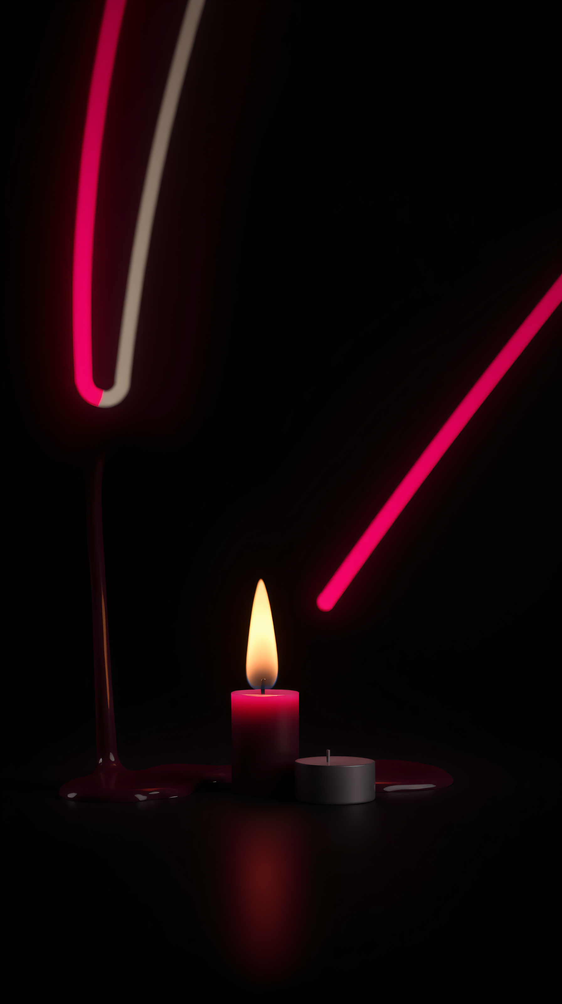 Dark Aesthetic Candle Neon Glow Wallpaper, dark aesthetic, candle, neon glow, pink, black, minimalist