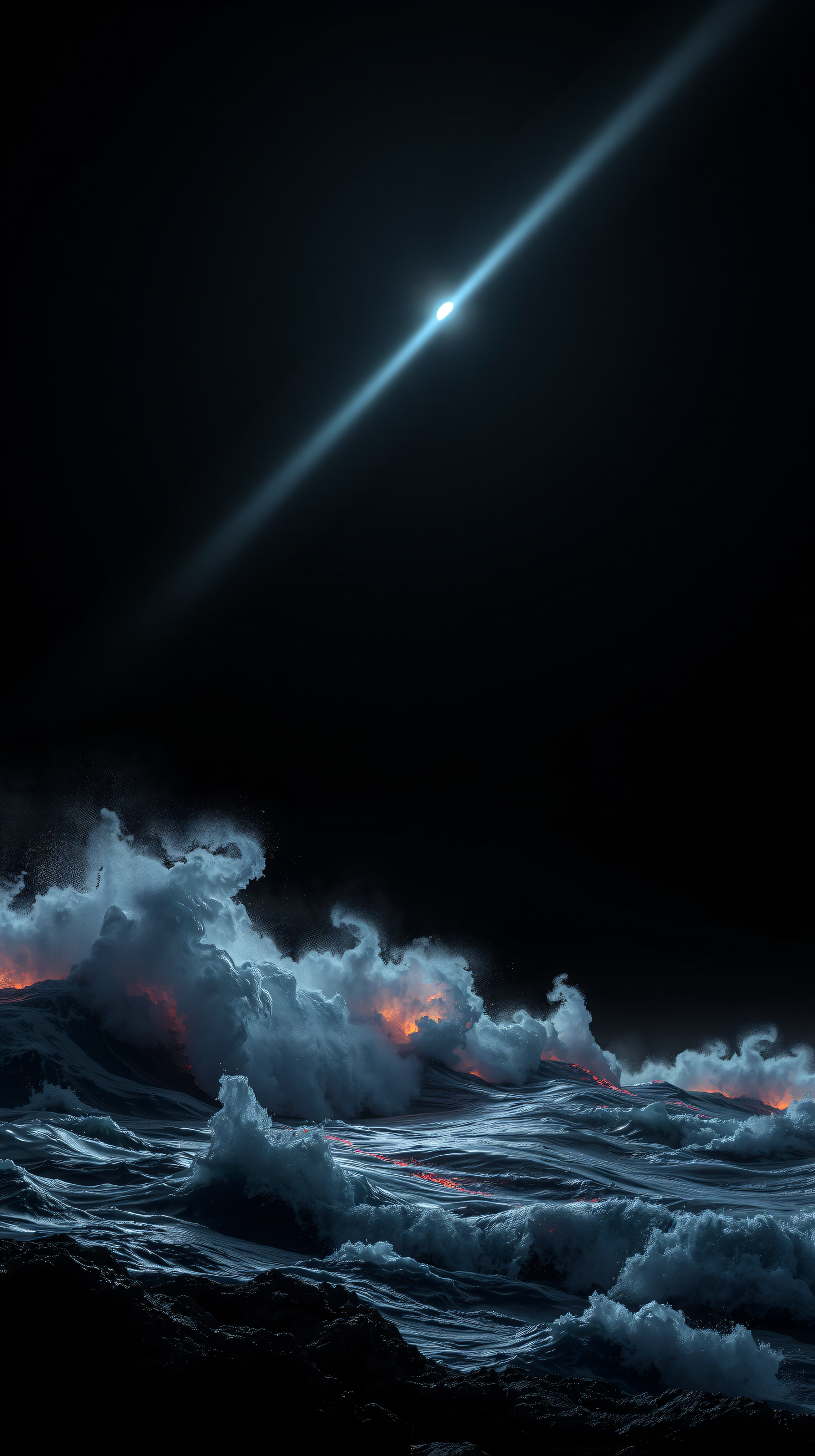 Epic Stormy Ocean Waves & Glowing Comet Wallpaper, ocean waves, stormy sea, night sky, comet, meteor, fantasy