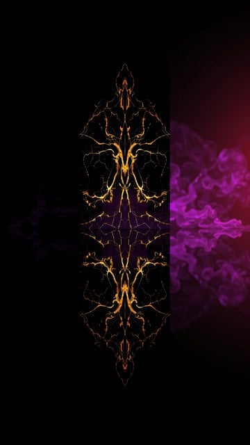 Dark Abstract Golden Fractal & Purple Smoke