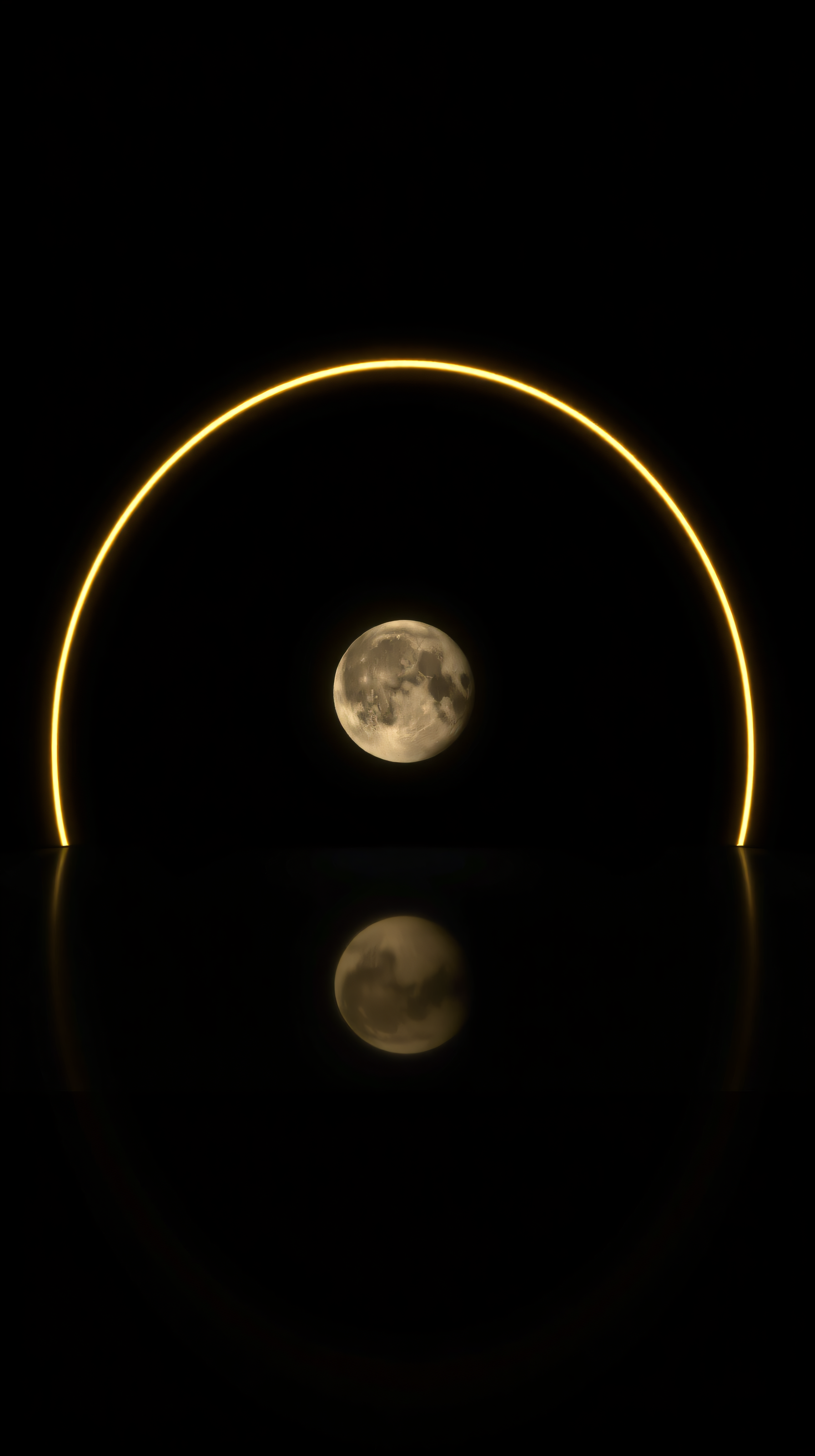 Minimal Golden Arch Moon Reflection Wallpaper, moon, full moon, golden arch, neon, reflection, minimal