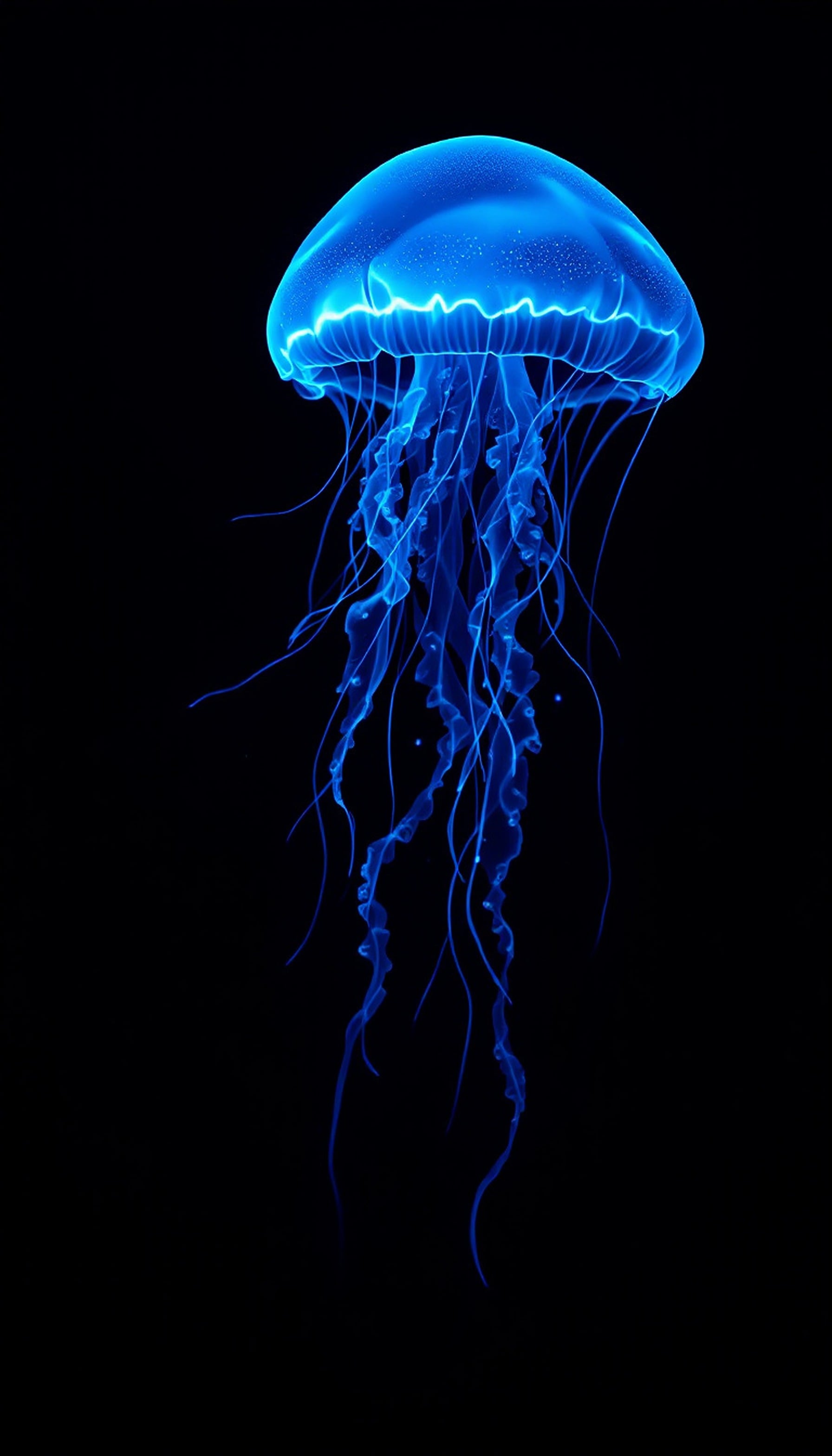 Bioluminescent Blue Jellyfish Dark Background, jellyfish, bioluminescent, blue, ocean life, dark aesthetic, underwater