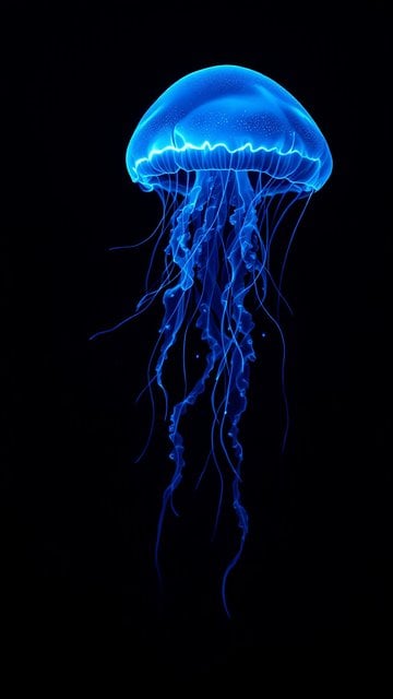 Bioluminescent Blue Jellyfish Dark Background