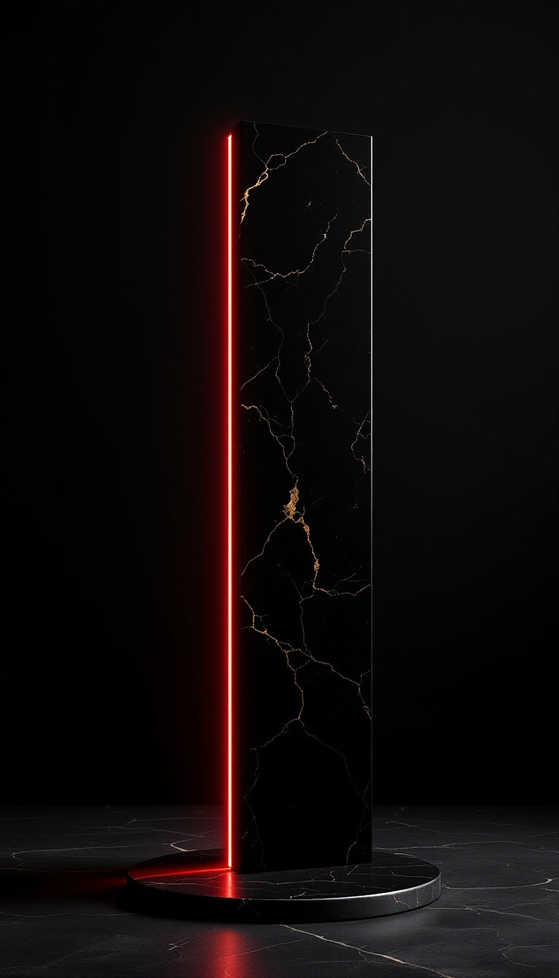 Minimal Dark Marble with Neon Red Light Wallpaper, dark aesthetic, minimalist wallpaper, black marble, neon red light, gold veins, abstract art