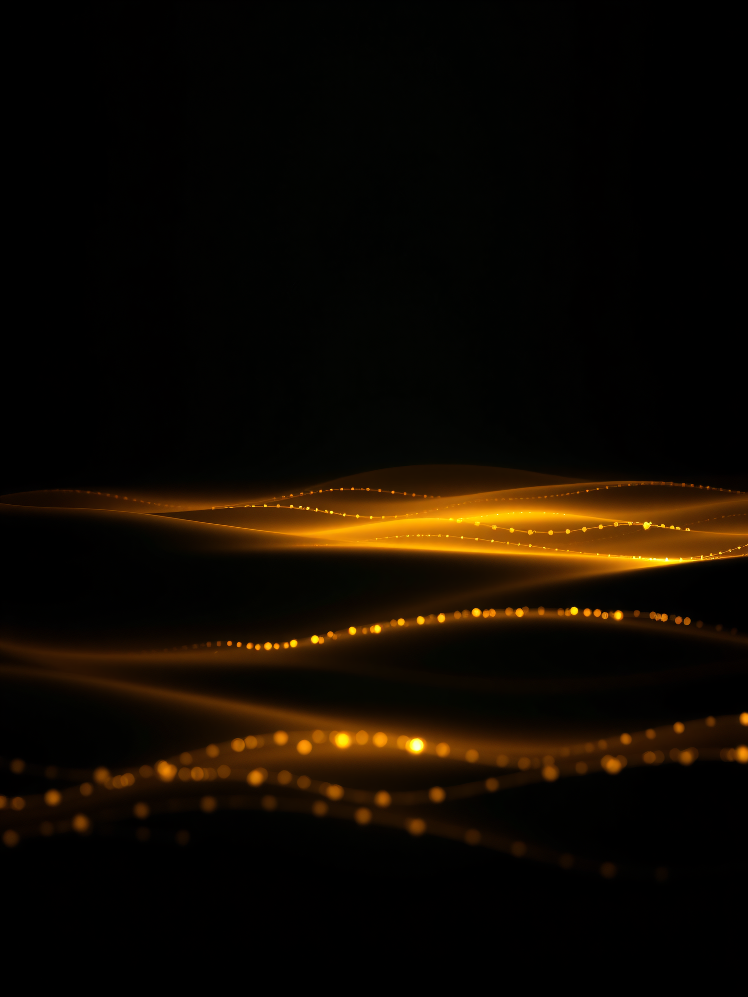 Abstract Golden Waves & Bokeh on Dark, abstract, golden waves, bokeh, dark background, glowing lines, futuristic