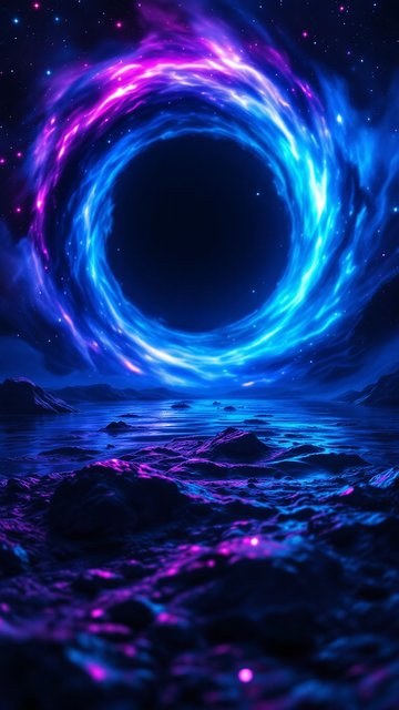 Neon Galactic Black Hole Horizon Wallpaper
