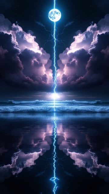 Moonlit Ocean Lightning Storm Wallpaper