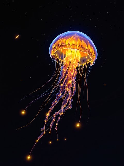 Neon Jellyfish in Space Wallpaper