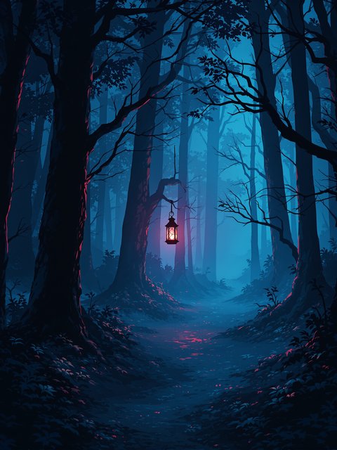 Mysterious Lantern Forest Path Mobile Wallpaper