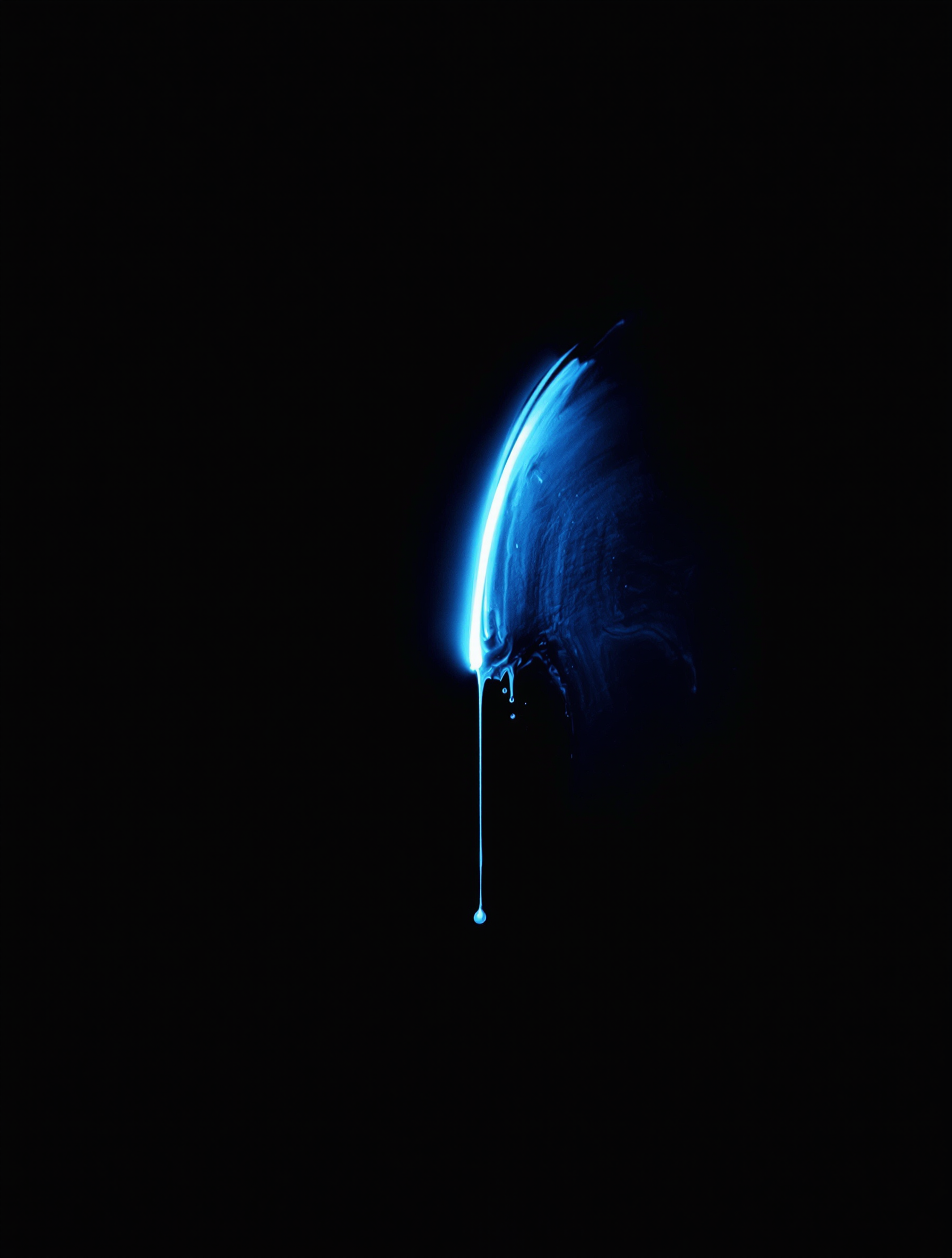 Neon Blue Glow Drip Dark Wallpaper, neon blue, dark background, abstract, glow, drip art, minimalist