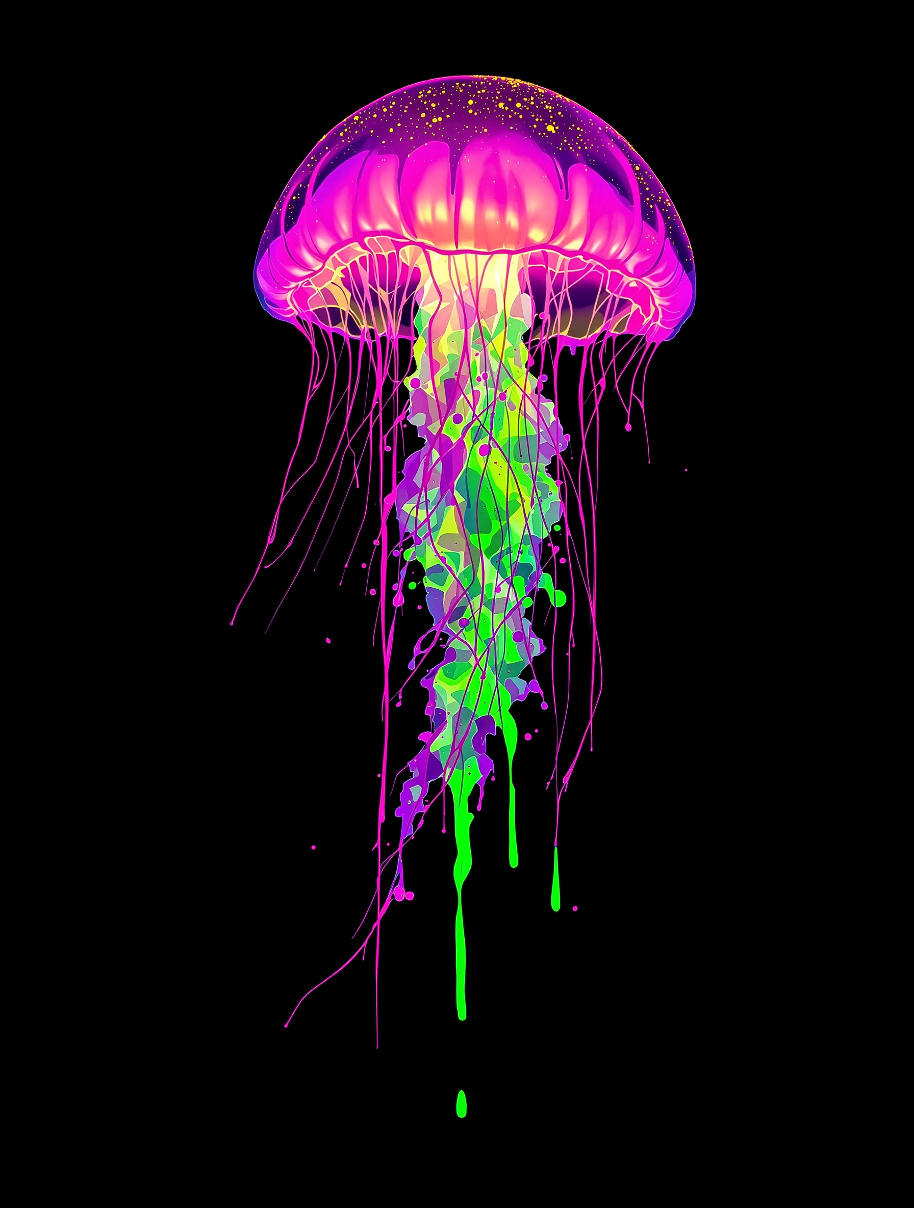 Neon Jellyfish Splash Art Mobile Wallpaper, jellyfish, neon, splash art, pink, green, purple