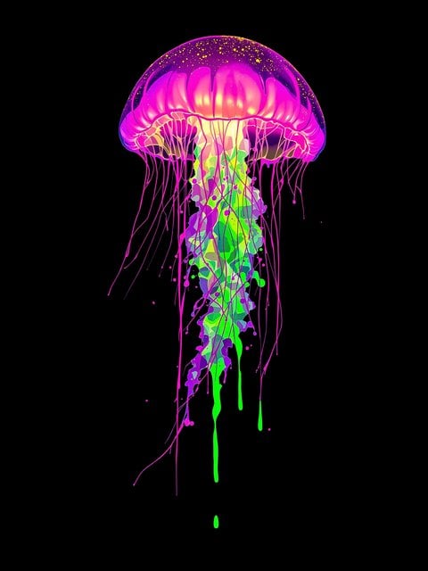 Neon Jellyfish Splash Art Mobile Wallpaper