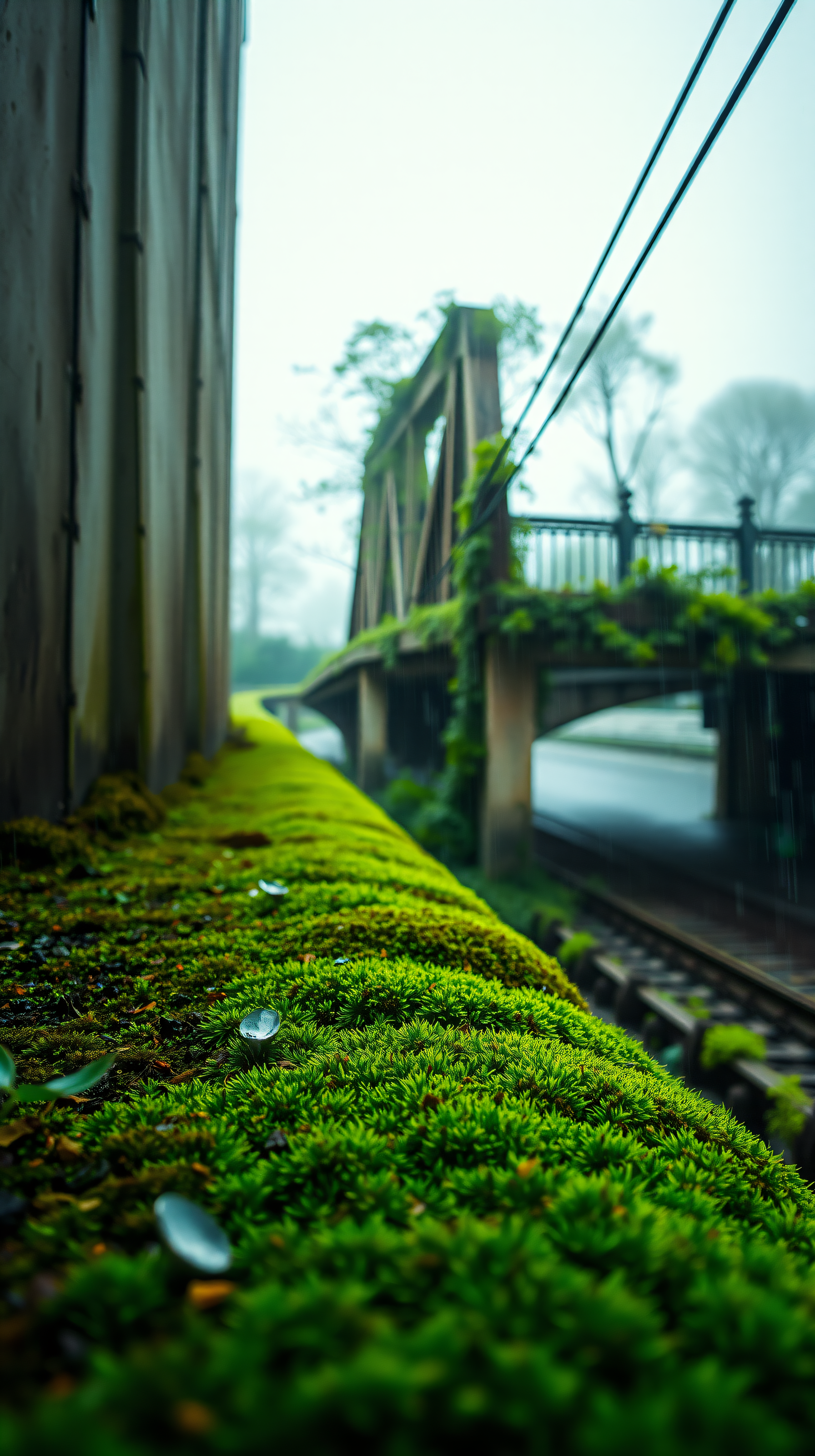 Dewy Green Moss by Overgrown Bridge Phone Wallpaper, moss, green, nature, bridge, dewy, overgrown
