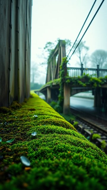 Dewy Green Moss by Overgrown Bridge Phone Wallpaper