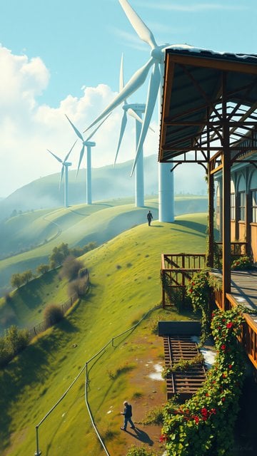 Wind Turbines on Lush Green Hills Aesthetic Wallpaper