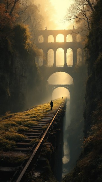 Misty Railway Bridge Archway Morning Wallpaper