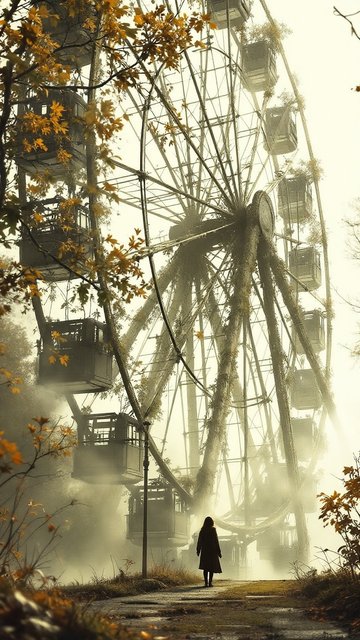 Abandoned Ferris Wheel Foggy Landscape