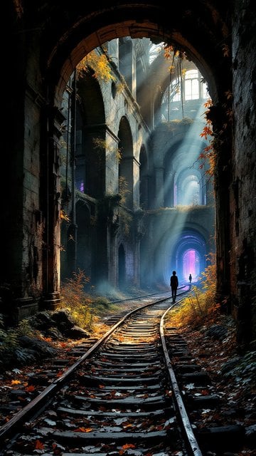 Autumn Ruins & Neon Tunnel Train Tracks
