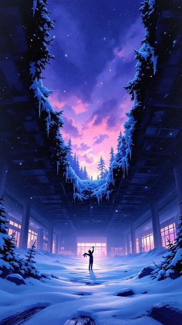 Winter Dreamscape: Snowy Forest and Glowing Sky
