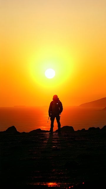 Golden Sunset Solitude: Adventurer's Ocean View