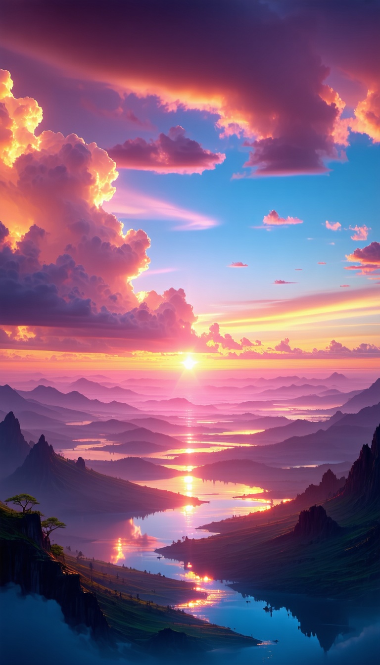 아름다운 석양 풍경, 석양, sunset, 풍경, landscape, 산, mountains