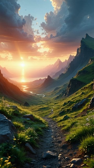 황홀한 석양의 산골짜기 풍경