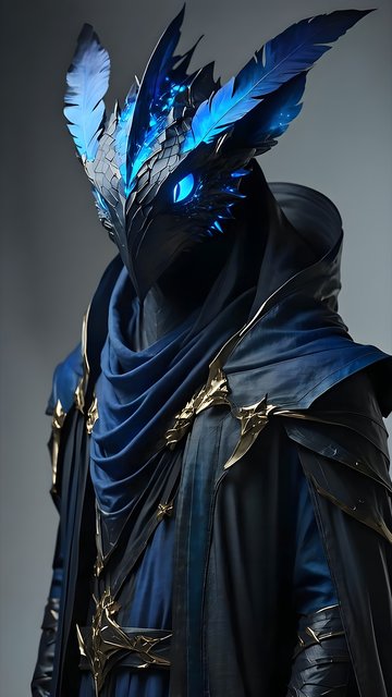 Blue Glow Dark Fantasy Avian Knight Mobile Wallpaper