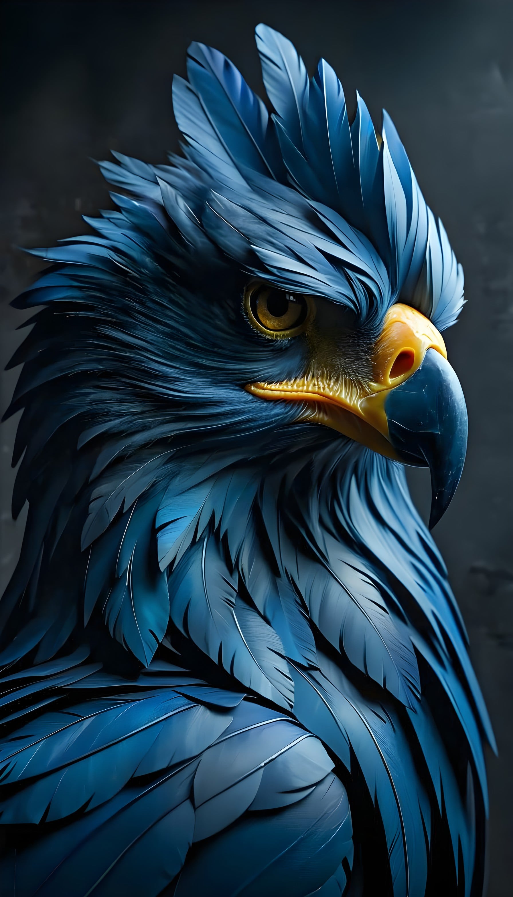 Majestic Blue Eagle Portrait Phone Wallpaper 9:16, blue eagle, majestic bird, fantasy art, detailed feathers, golden eyes, wildlife portrait
