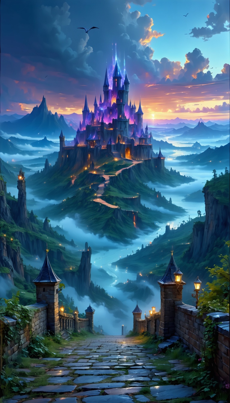 구름 위의 환상적인 성, 판타지, 성, 캐슬, 구름, 환상, 일러스트