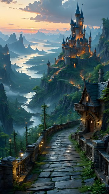 Enchanted Castle Path at Mystic Twilight | Fantasy Valley