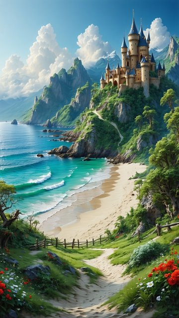 바닷가 절벽 위의 아름다운 성