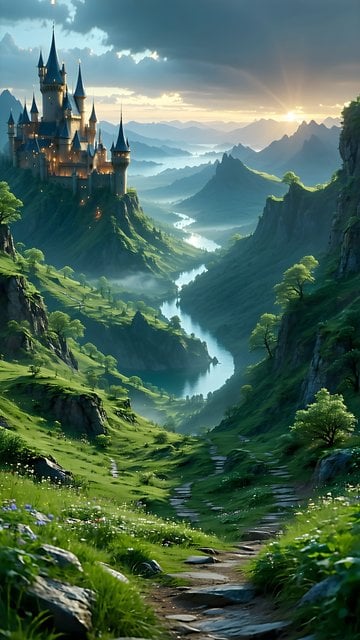 Enchanted Castle Valley Dawn: Fantasy Landscape