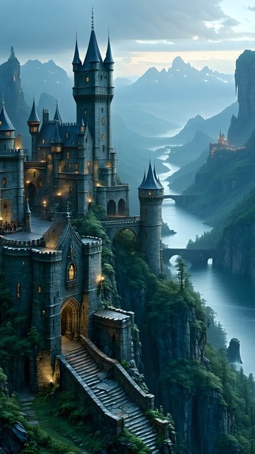 Magical Cliffside Castle & Misty River Valley