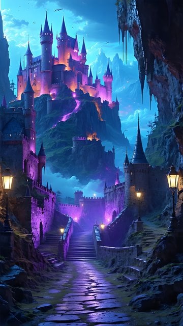 Enchanted Purple Castle Path Fantasy Mobile Wallpaper