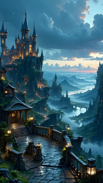Enchanting Fantasy Castle Valley at Twilight
