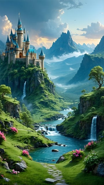 Enchanted Castle Valley Fantasy Wallpaper