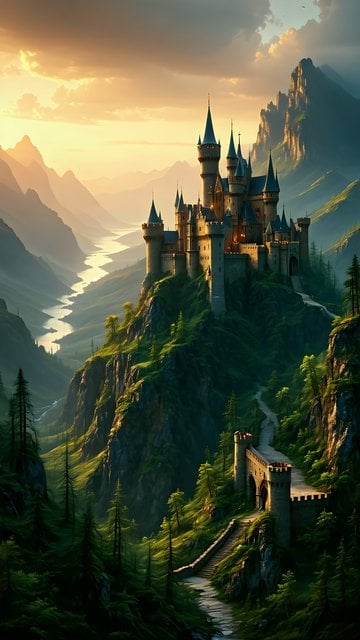 Majestic Fantasy Castle in Golden Mountain Valley