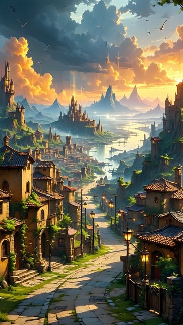 Enchanting Fantasy Village & Castles at Sunset