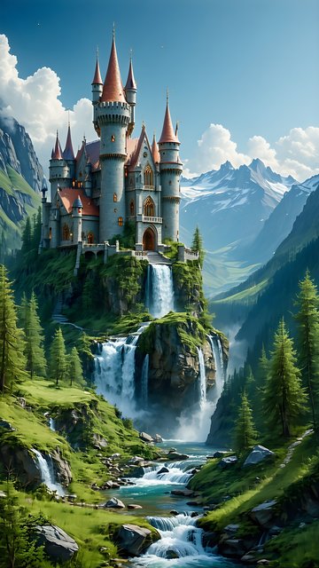Enchanted Castle Valley Waterfall Wallpaper
