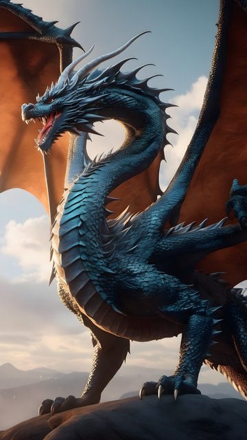 Majestic Blue Dragon Roaring at Sunset Wallpaper