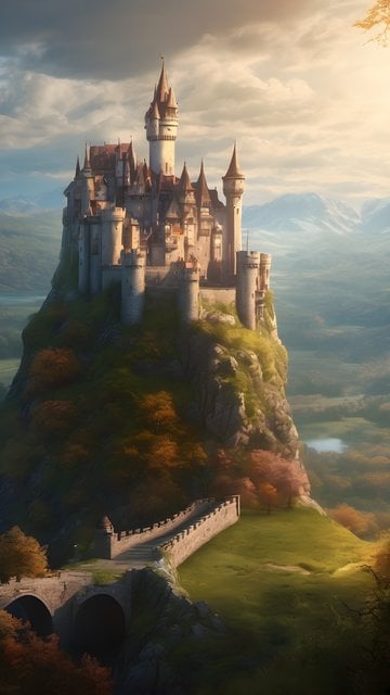 Majestic Fantasy Castle at Golden Hour Wallpaper