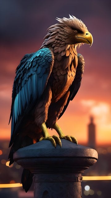 Majestic Eagle Over City Sunset Wallpaper