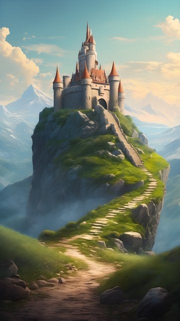 Enchanted Fantasy Castle on Cliffside Path