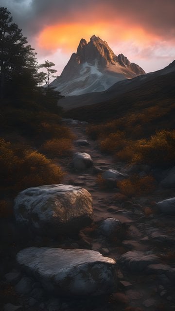 Majestic Mountain Path at Sunset Glow
