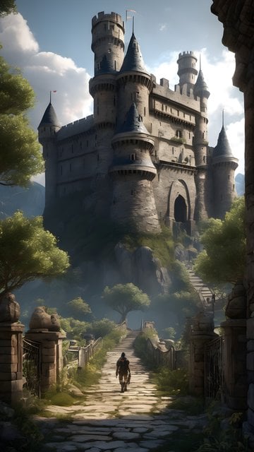 Misty Fantasy Castle Path - Ancient Stone Fortress