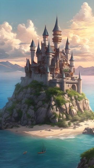 Enchanting Island Castle Sunset Mobile Wallpaper