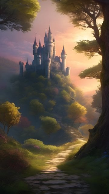 Enchanted Castle on Hill: Golden Path to Fantasy Kingdom