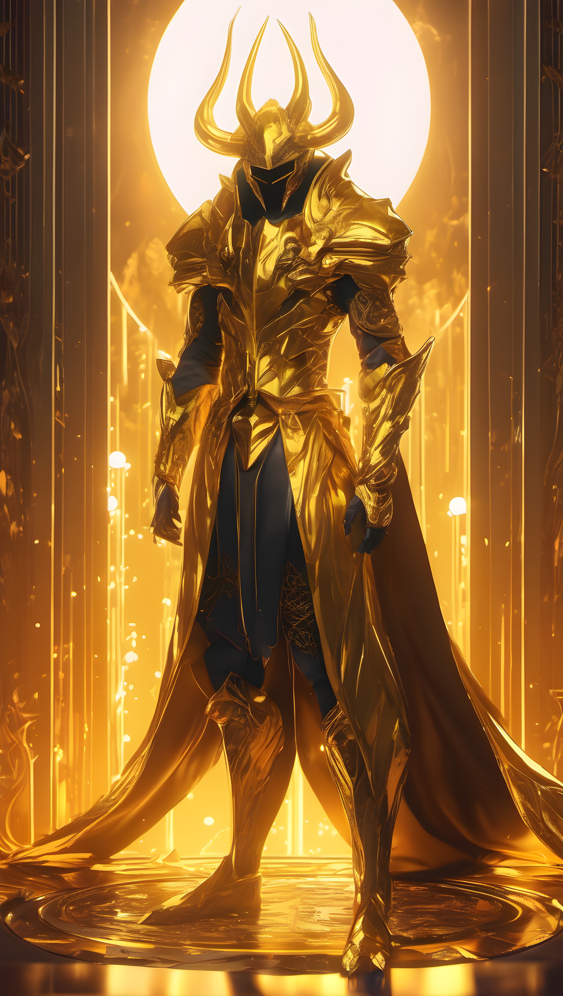 Golden Armored Celestial Warrior Wallpaper, golden warrior, armored figure, fantasy art, digital art, ai generated, majestic