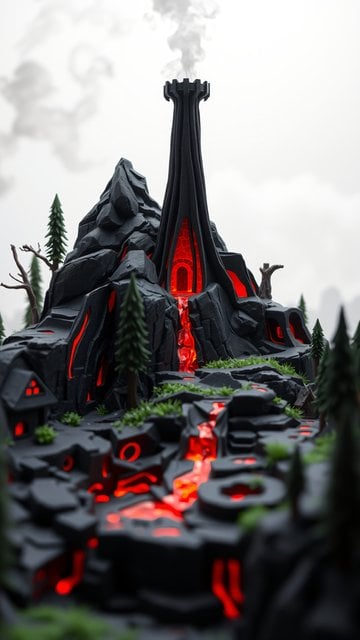 Dark Fantasy Lava Tower Landscape Wallpaper