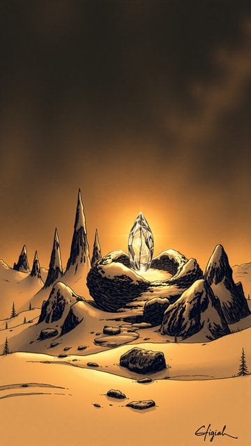 Crystal Light in Golden Fantasy Mountains